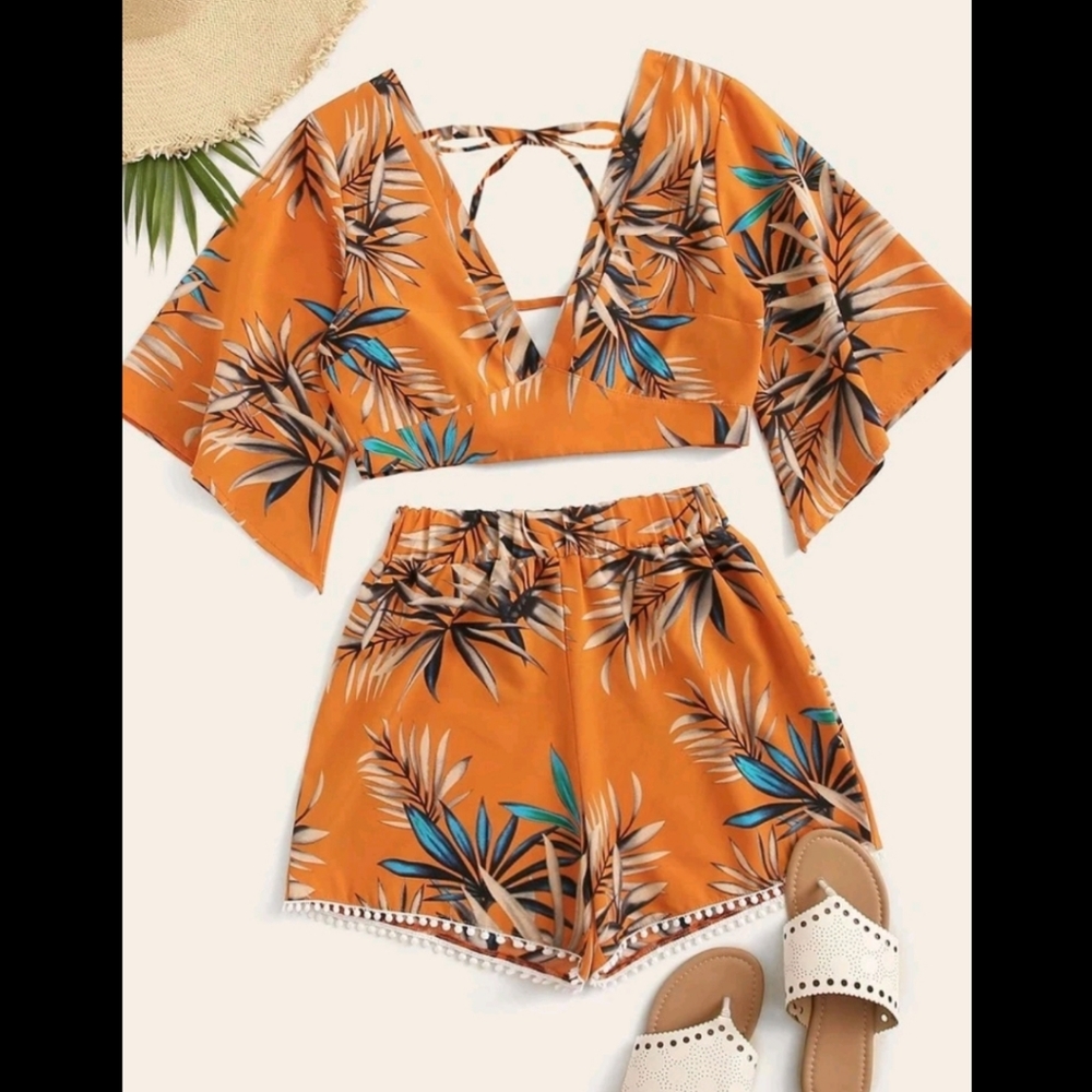 Crop Top & Pom Pom Shorts Set